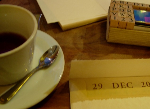 I like stamping the date so it's the first thing they see when they open the envelope.