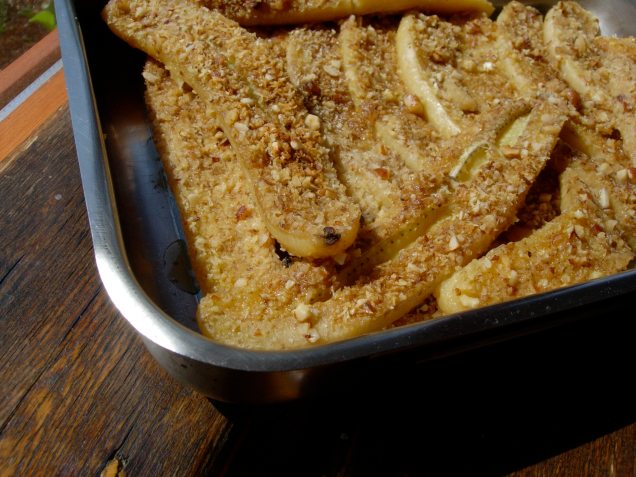 Baked bananas with coconut and chopped hazlenuts.  So good.